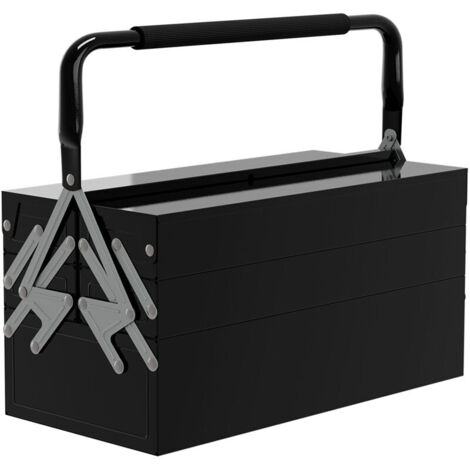 Boite à outils métallique - coffret à outils - caisse à outils 3 niveaux 5 plateaux rétractables - tôle acier noir (1/5)