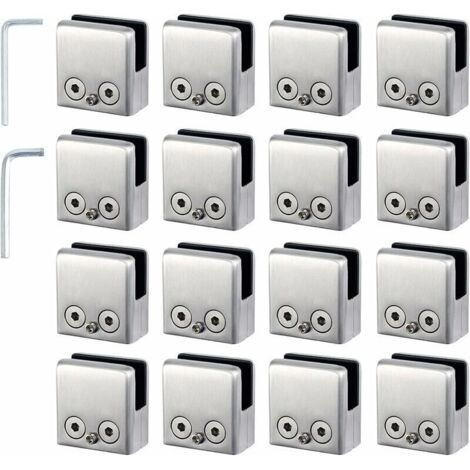 16pcs Pinces à Verre 8-10mm Support Verre dans Pinces en Acier Inoxydable Arrêtez Verre de Forme Carrée 8-10mm avec 2 Clés Hexagonales pour Balustrade d'Escalier (1/5)