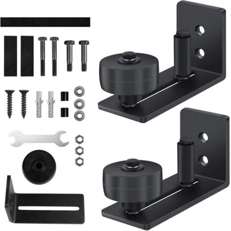 2PCS Guide de Plancher,Guide de Plancher de Porte de Grange,Rouleau Réglable Guide au Sol avec 8 Options de Configuration Pour Porte en Bois Coulissante,de Porte de Grange, Noir (1/4)
