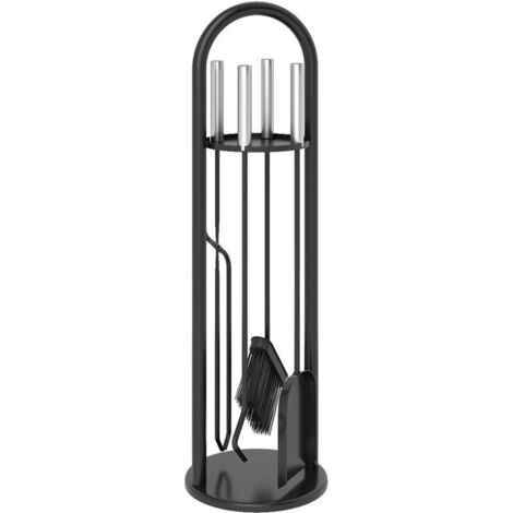 Ensemble d'outils de cheminée 5 pièces comprenant une brosse, une pelle, un tisonnier, des pinces et un support (1/5)