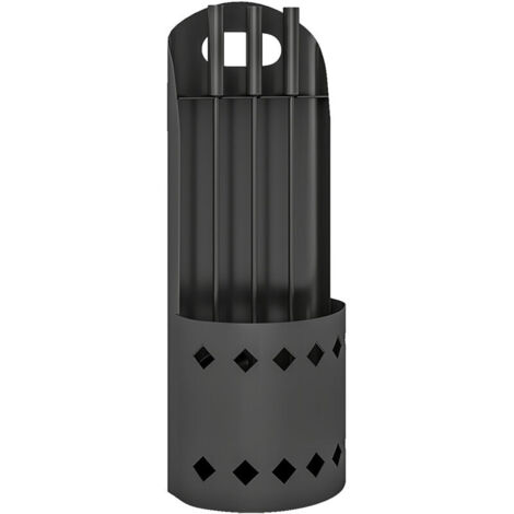 Ensemble d'outils de cheminée 4 pièces, comprenant une brosse, une pelle, un tisonnier et un support, en métal noir. (1/5)