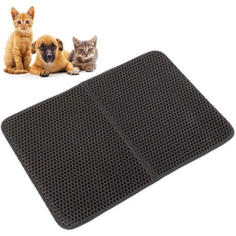 Tapis de litière pour chat double couche en EVA, tapis de nettoyage lavable pour bacs à litière - 55 x 75 cm Noir (version pliable - RAPANDA) (1/5)