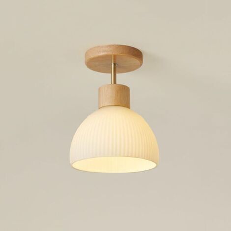 Mini plafonnier à lumière chaude, lustre en bois et verre, lampe de ferme simple, éclairage intérieur E27, luminaire décoratif, les entrées, les dressings et les chambres d'enfants [Classe énergétique (1/5)