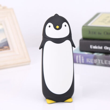 Bouteille d'eau en verre Portable en forme de pingouin mignon de 300ml, tasse à Double couche, tasse de voyage noire (1/5)