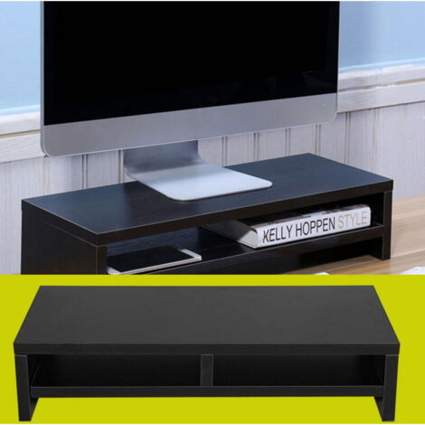 Support de cou pour moniteur d'ordinateur double couche, support de moniteur d'ordinateur de bureau, organisateur de bureau en bois, longueur et angle réglables, adapté aux moniteurs portables et aux (1/5)