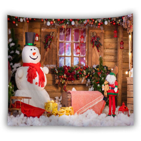 Autre déco murale,Arrière-plan de fête de famille de noël, arbre de neige d'hiver, plancher en bois du père noël, arrière-plan pour séance photo pour Studio Photo 200x150cm-B (1/2)