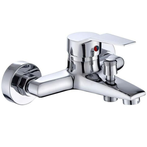 Mitigeur Monocommande Baignoire/Douche en Cuivre - Robinet Eau Chaude/Froide - Montage Mural pour Salle de Bain et Baignoire,argent (1/4)