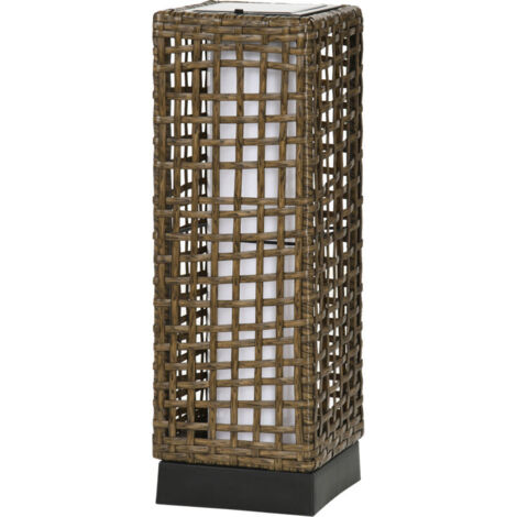 Lampadaire solaire extérieur en résine tressée avec capteur de lumière sans fil et chargeur intégré, 15,5 x 15,5 x 46 cm (1/5)