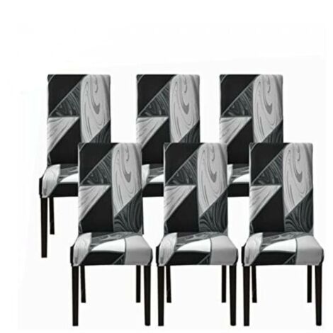 Lot de 6 housses de chaise de salle à manger extensibles (noir géométrique, lot de 6), housses de chaise universelles lavables, housses de chaise faciles à nettoyer pour la décoration de salle à mange (1/5)