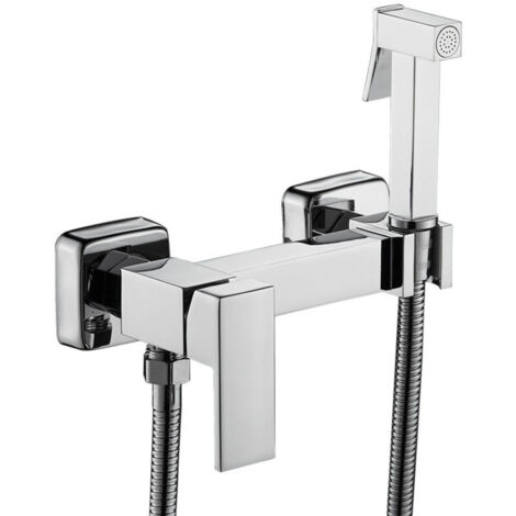 Pulvérisateur de bidet de toilette à main Ensemble de pulvérisateur de salle de bain mural Kit de pulvérisateur de bidet en cuivre avec eau chaude et froide,argent (1/2)