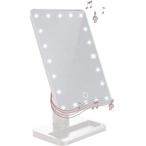 Miroir de maquillage avec lumières et haut-parleur Bluetooth, U-Reflect Beauty LED sans fil pivotant avec plateau (blanc) - RWRadio et enceinte pour salle de bain (1/5)