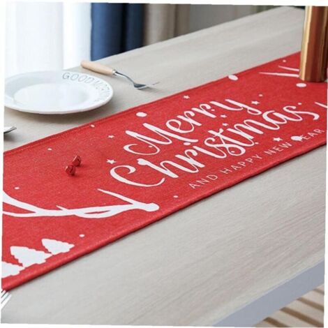 Autre décoration pour Noël,Chemin de table lavable de Noël Nappe imprimée de cerf de joyeux Noël pour les réunions de vacances, le dîner,30x240cm (1/5)