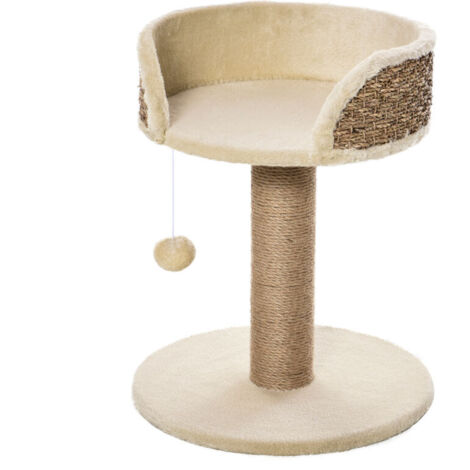 Arbre à chat avec grattoir, plateforme suspendue et support en peluche beige, 40 x 40 x 49 cm (1/5)