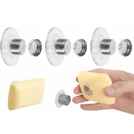 Lot De 3 Porte Savon Aimanté Ventouse, Porte Savon Muraldouche sans Perçage, Aimant Savon Solide, Porte-Savon Douche Aimanté Magique sans Perçage - pour Salle De Bain Evier Baignoire Cuisine (1/5)