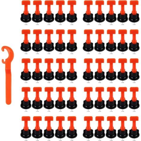 Kit de système de nivellement de carrelage réutilisable - 50 niveleurs en T et 1 clé d'espacement 2-8 mm / épaisseur 5-18 mm Construction murale en céramique (1/5)