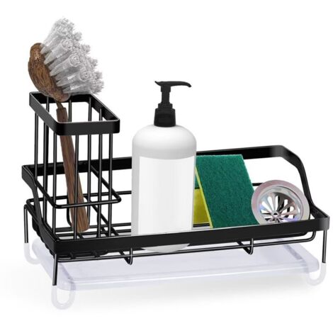 Rangement Evier Cuisine Support Brosse Éponge Organiseur pour à Poser Acier Inoxydable,Noir (1/5)