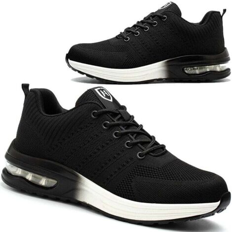 Chaussures de sécuritéChaussures de Sécurité Hommes Femmes Légère Basket de Sécurité Respirante Confortable Chaussure de Travail avec Embout en Acier Noir-Blanc Taille 44 (1/5)