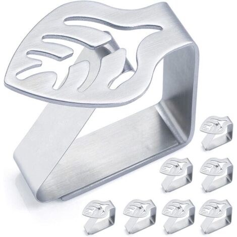 Nappe Clips Anti-Glissant Lot de 8 Pinces pour Nappe décoratives en Acier Inoxydable épais - pour Pique-Nique, Barbecue, Mariage, fête (Feuilles) (1/5)