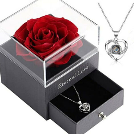Statue- Cadeau Anniversaire pour Maman, Boite Rose Eternelle, Bote-Cadeau avec Fleur Préservée Cadeaux pour pouse, Grand-mère, Saint-Valentin/Anniversaire de Mariage/Fête des Mères- (1/4)