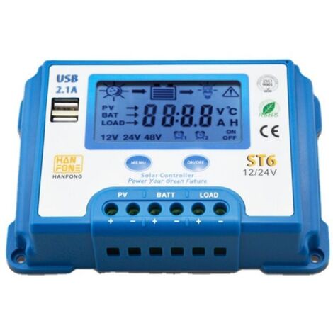 10A Régulateur de Charge Solaire 12V/24V Contrôleur de Charge Solaire avec Écran LCD et Double Port USB pour Batterie de Panneaux Solaires - ST6-10A (1/5)
