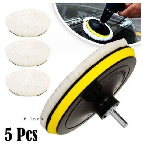 Enowelir Kit De 5 Disques De Polissage 150mm En Laine Et Éponge Pour Voiture Avec Adaptateur M14 Pour Perceuse (1/4)