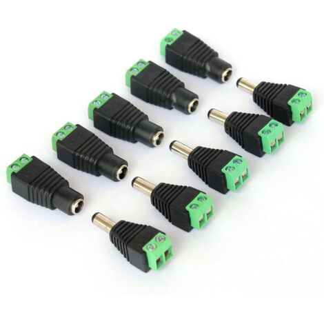 Enowelir 10x Connecteur DC mâle/femelle verser caméra de vidéo surveillance 2,1 x 5,5 mm (1/4)