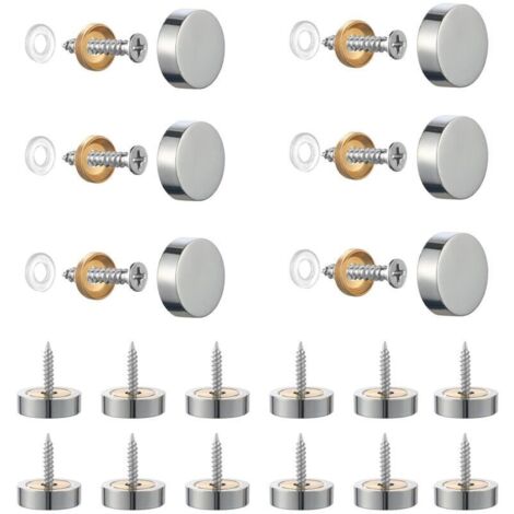 Lot de 20 vis en acier inoxydable brossé avec capuchons décoratifs pour miroirs, tables, assiettes, armoires, panneaux en verre Argenté 14 mm (1/4)