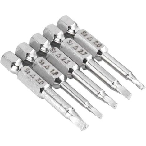 5PCS Embouts de Tournevis Magnétique à Tête Triangulaire Set S2 Acier 1,8mm, 2mm, 2,3mm, 2,7mm, 3mm, Tige 6.35mm Hexagonale, Longueur de 50mm (1/4)