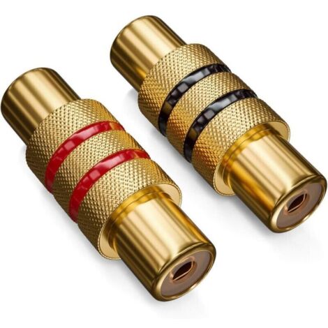 2 Pièces Coupleur RCA - Adaptateur Audio Vidéo Noir et Rouge - Connecteur RCA Femelle (1/4)