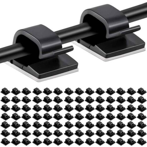 100pcs Clips Cables Adhésifs Gestion de Cable Support Organiseur de Fils électriques Plastique Organisateurs de Cordon de Cable Clip pour Fixer des Cables noirs,Serre-câble (1/4)