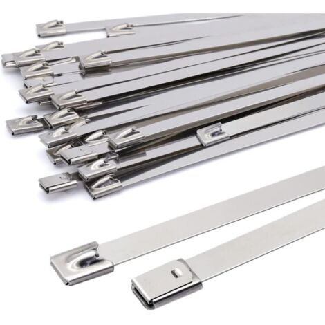 Collier De Serrage Métallique 400x7,9mm, Serre Câble En Acier Inoxydable Argent Attaches De Câble Robustes - Zip Ties Metal - Résistance À La 120kg, Lot De 100 Pièces (1/5)
