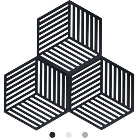 Lot de 3 Dessous de Plats Kitchen Pot Coaster de Protection en Silicone (Noir, Raya Hexagonal: 160x138x8mm) (1/4)