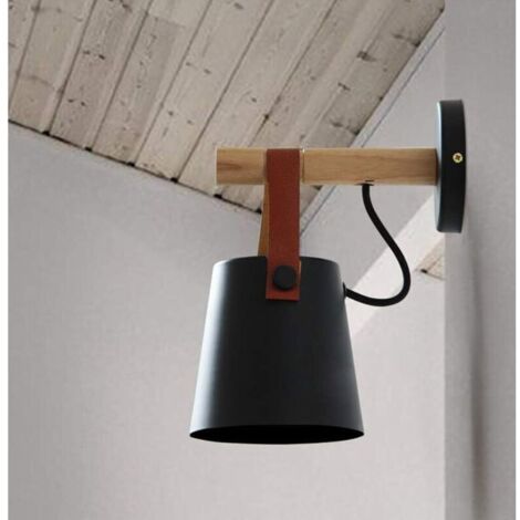 E27 Applique Moderne Métal Style Fer Forgé Bois Ceinture Applique Creative Nordic Lighting Suspension (Noir) - RW (1/5)