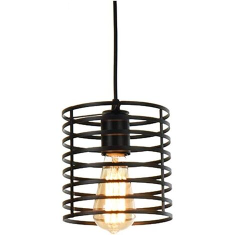 Éclairage Industriel Flodoor Plafonnier Fer Art Métal Loft Cage Lampe Suspendue, Abat-Jour Encastré Rétro, 240V 1.5m / 4.92ft Fil Réglable pour Cuisine Bar Salon [Classe énergétique A++] - RW (1/5)