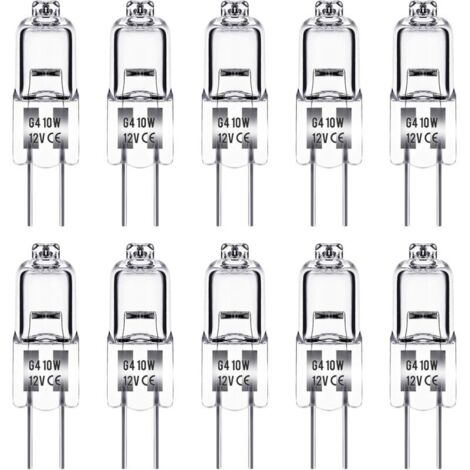 Ampoule Halogene G4, Ampoule G4 12V 10W, blanc chaud 2800K, 150LM, LampeHalogene G4, Lampe à Capsule Transparente, paquet de 10 (1/5)