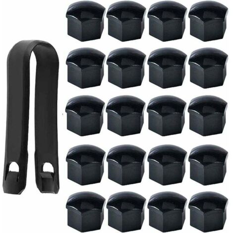 Lot de 20 Capuchons d'écrou de Roue 17mm, Cache-écrous de Boulon de Roue, Cache-écrous de Pneu Hexagonaux avec Ensemble d'outils de Démontage pour Voitures, Noir (1/4)