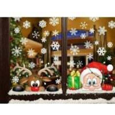 Noël Autocollants Flocons de Neige Stickers Fenetre DIY Père Noël Mignonne Renne Autocollant de Verre Amovibles Réutilisable Statique Stickers Deco pour Home/Boutique (1/5)