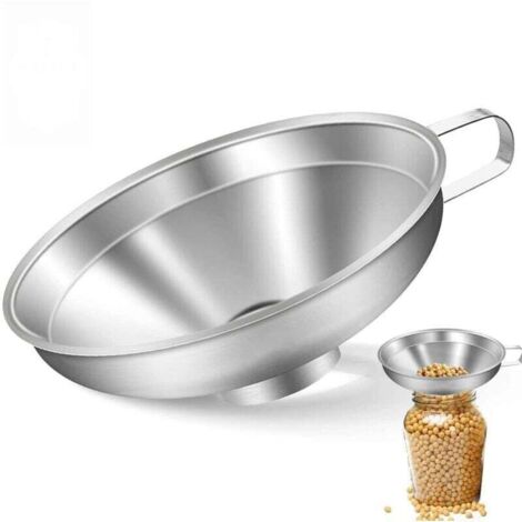 Entonnoir de cuisine en acier inoxydable, entonnoir de confiture avec anse, idéal pour transformer des épices, des liquides, des poudres, des haricots, des confitures (grand) (1/4)