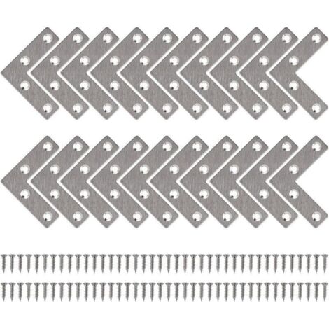Equerre de Fixation Plats Droits Support en forme de L Metalliques Equerres avec Vis pour Bois Meubles Placard Réparation Support 50 50mm 20 Pièces (1/4)