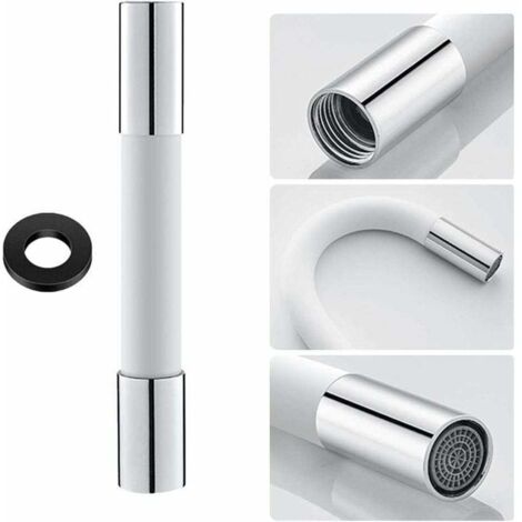 Tuyau d'extension de robinet de forme universelle avec bulleur de filtre (avec joint d'étanchéité) Rotation à 360°, 20cm Blanc (1/4)
