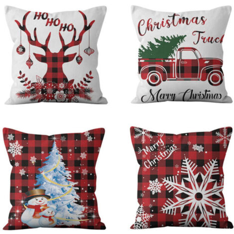 4 pièces de housses de coussin de Noël, housses de coussin de Noël, housses de coussin de canapé, housses de coussin de décoration pour la maison, housses de coussin décoratives 45 × 45 cm (hors noyau (1/5)