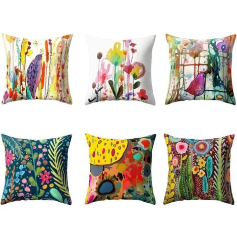Lot de 6 housses de coussin pour canapé, motif oiseaux et fleurs 45 x 45 cm Cushion Cover (1/5)