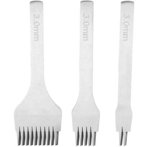 3PCS DIY Cuir Kit Outils Perforatrice Artisanat du Cuir Griffe Poinçon Prong Outil Blanc En Acier 2/5/10 Craft Laçage Coudre Ciseau Set Prong 2.7mm 3.0mm 3.38mm 3.85mm pour Artisanat En Cuir(3.0mm) (1/5)