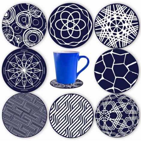Lot de 8 dessous de verre ronds en silicone bleu 10 cm (1/4)