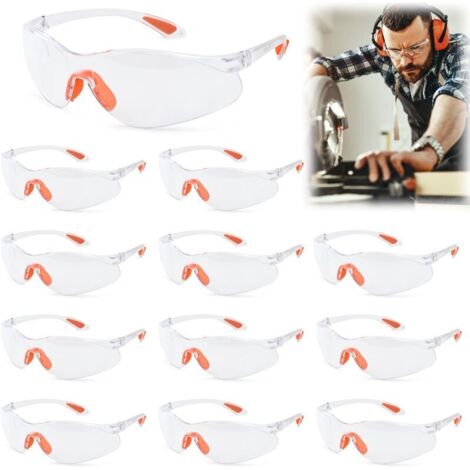 Houhence – Lunettes de protection transparentes anti-rayures – Lot de 12 – Norme EPI – Conçues pour sécurité industrielle et travaux de laboratoire (1/5)