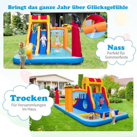 Castillo hinchable con dos toboganes rocodromo espacio de acceso canon de agua y piscina infantil 693 x 295 x 263 cm