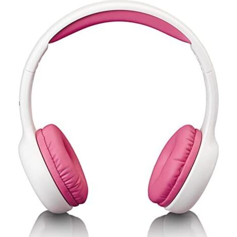 Lenco HP-010 - Auriculares para niños (limitación de volumen a 85 dB, almohadillas blandas, cable de 120 cm, con pegatinas), color blanco y rosa (1/5)