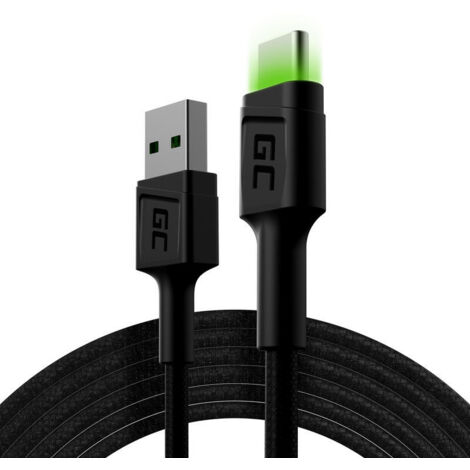 Green Cell Cable Ray USB-A - USB-C LED Verde 2m QC 3.0 carga rápida (1/4)