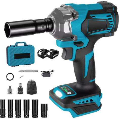 Clé à Chocs Sans Fil Brushless compatible avec Makita 18V batterie, 700 Nm 1/2" Boulonneuse a Choc Electrique, Visseuse à Chocs avec 6 Douilles, pour Changement Pneus Voiture (2 batteries) (1/5)
