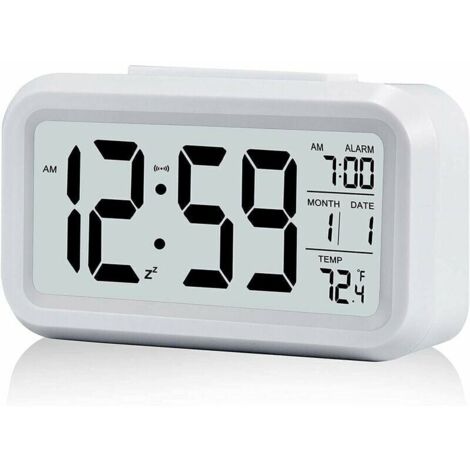 1 pc Réveil Digital Réveil Matin, Horloge Numérique Réveil à Pile Silencieux pour Enfants Adultes Grand écran LED Température Calendrier(Blanc) (1/5)